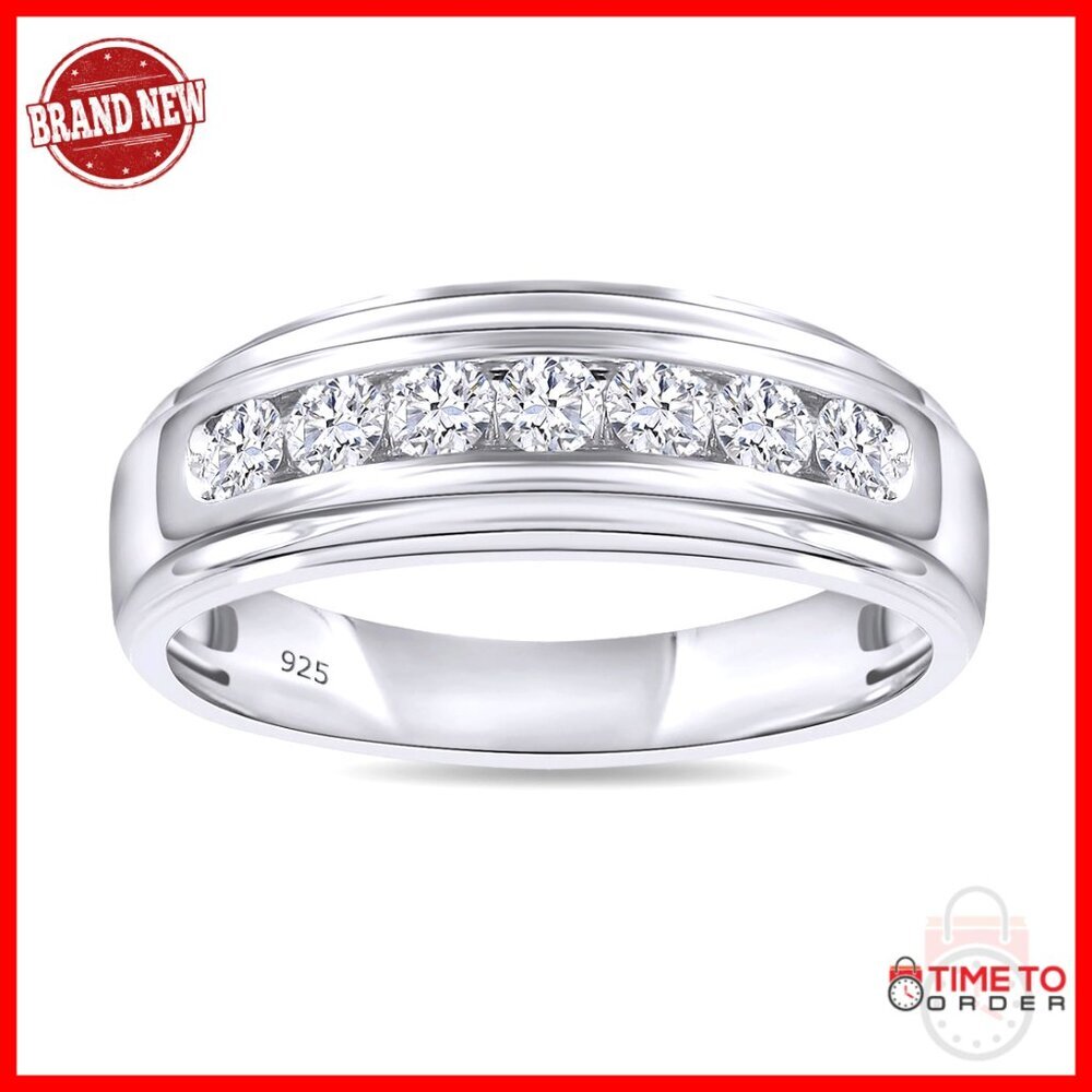 Men's 14K Gold Over Sterling Silver Diamond Wedding Band Ring Size 11